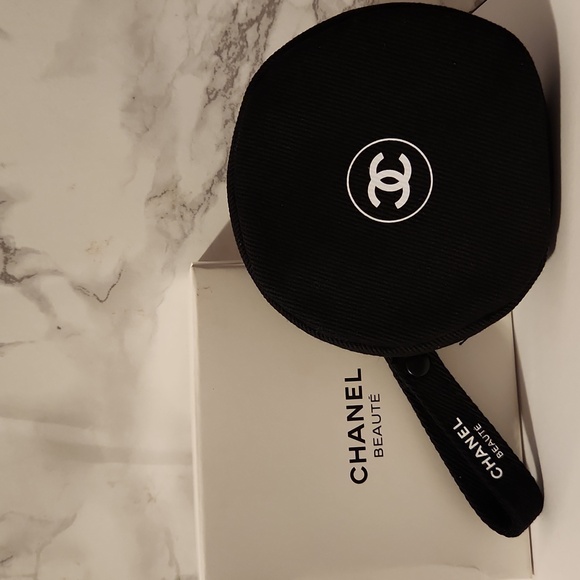 CHANEL Handbags - Chanel Beauty Black Canvas Round Pouch
